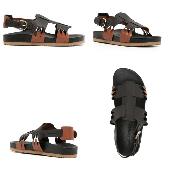 Ulla Johnson Alma Leather Twisted Contrast Strappy Sandal Black/Cognac Size 37 - Picture 3 of 12